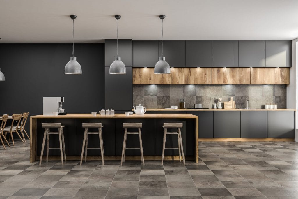 Modern kitchen detail — quartz and hardwood